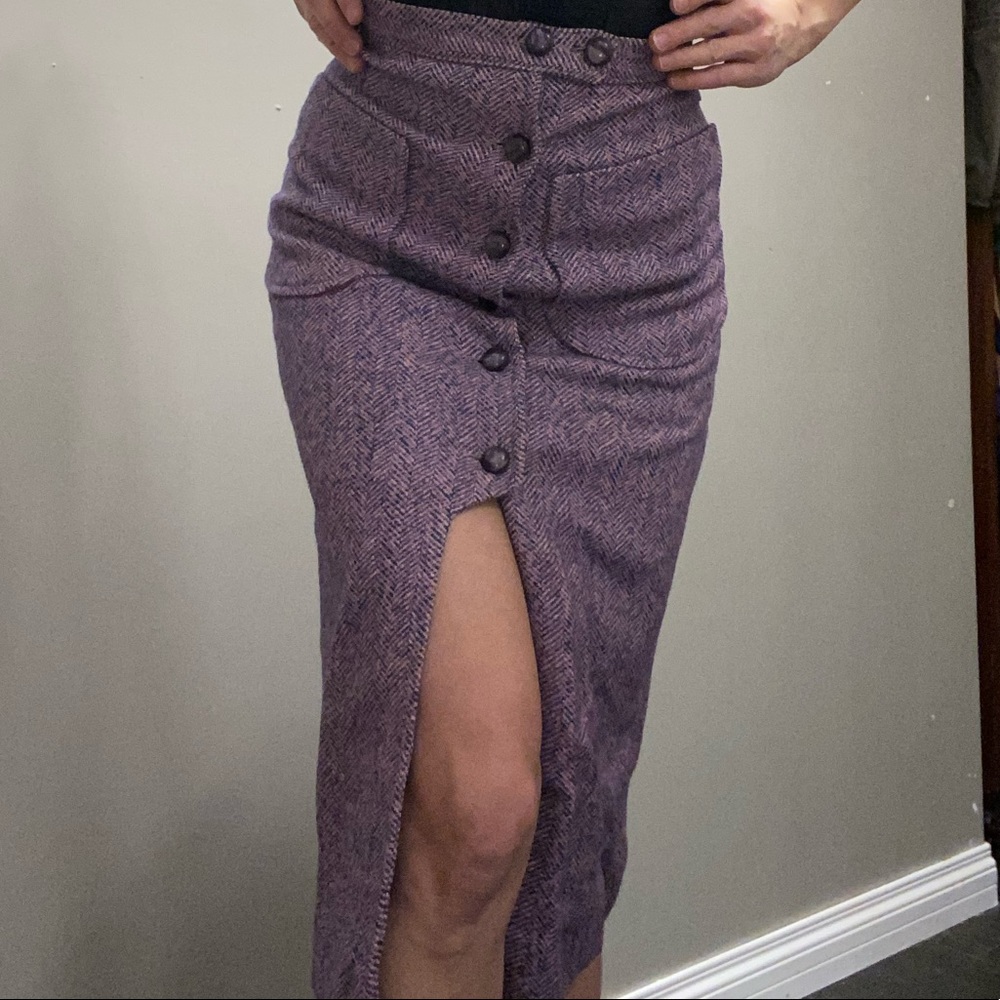 Vintage Herring Bone Purple Midi Skirt - Picture 6 of 8